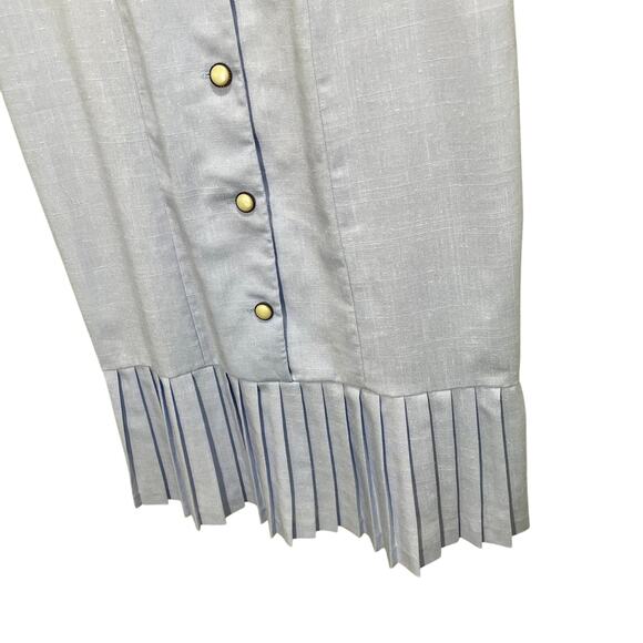 Vintage 80s ILGWU Manikin Woven Charleston Blue & White Pleated Trim Dress - Picture 7 of 13